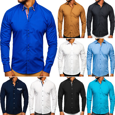 Freizeithemd Hemd Shirt Herrenhemd Langarm Slim Fit Basic Herren Mix BOLF Casual