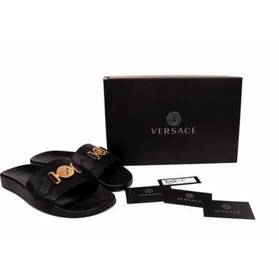 39 NEW $650 VERSACE Woman Black Leather GOLD BIGGIE MEDUSA Pool