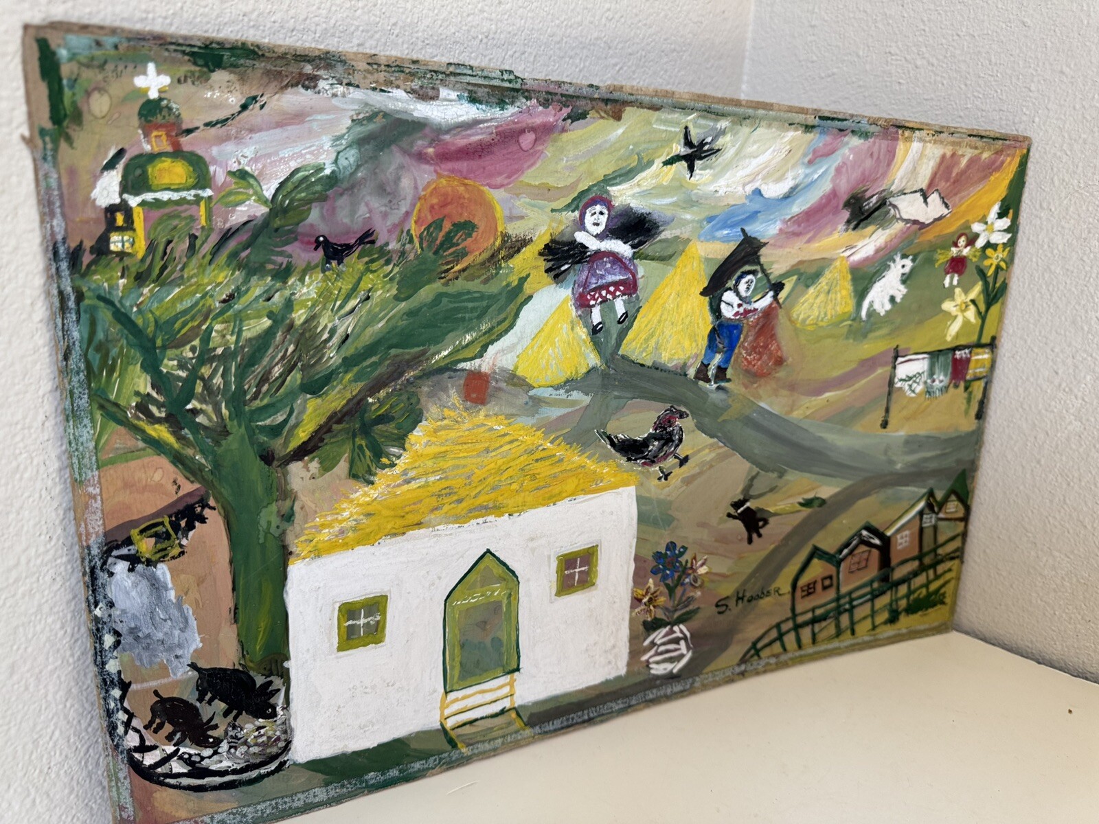S. Hoober Folk Art Painting Outsider MID CENTURY Post Modern Art WPG ERA