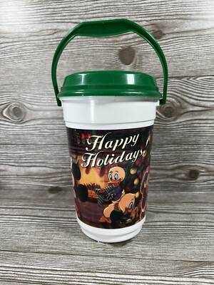 Disney Park Popcorn Bucket with Lid MIckey & Friends Happy Holidays Christmas