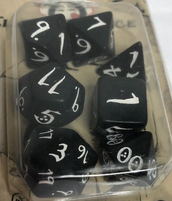 7 Piece Set Q-Workshop Elvish Dice Set Black with White Etches