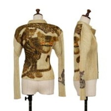 Issey Miyake Pleats Please Tiger Cat Long Sleeve Blouse Size 3 90s Vintage 1998