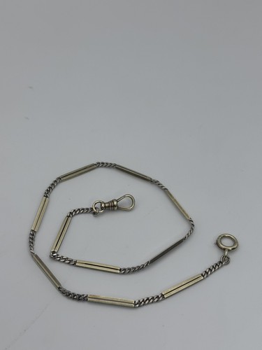 14k Gold two tone open bar link/curb pocket watch chain 13.5'' Not Scrap 12.9G - Picture 3 of 13