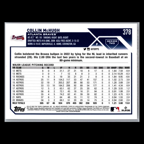 2023 Topps Series 2 - #378 Collin McHugh Rainbow Foil - Atlanta Braves - Picture 2 of 2