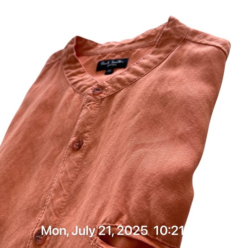 Camisa Paul Smith Jeans de Lino para Hombres Talla M/L Naranja Manga Larga Cuello Banda - Imagen 7 de 10