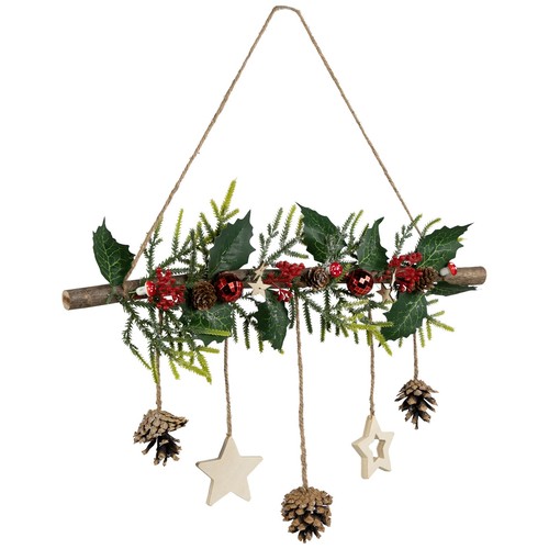 Northlight Holly Branch with Stars and Pinecones Christmas Wall Decoration -