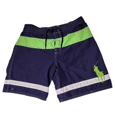 Vtg Ralph Lauren Blue NEON Swim Trunks Big Polo PONYBoard Shorts L - Imperfect