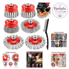 Wire Wheel Brush Set 7 Pack 4 Inch Knotted Crimped 3 Inch Cup Angle Grinder