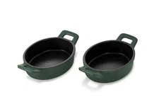 Zakarian Cast Iron Non-Stick Mini Baking Oval Pans- Set of 2- Hunter green