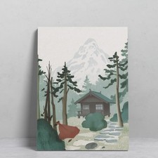 Wooden Cabin Forest Mountain Wall Art Landscape Canvas Painting