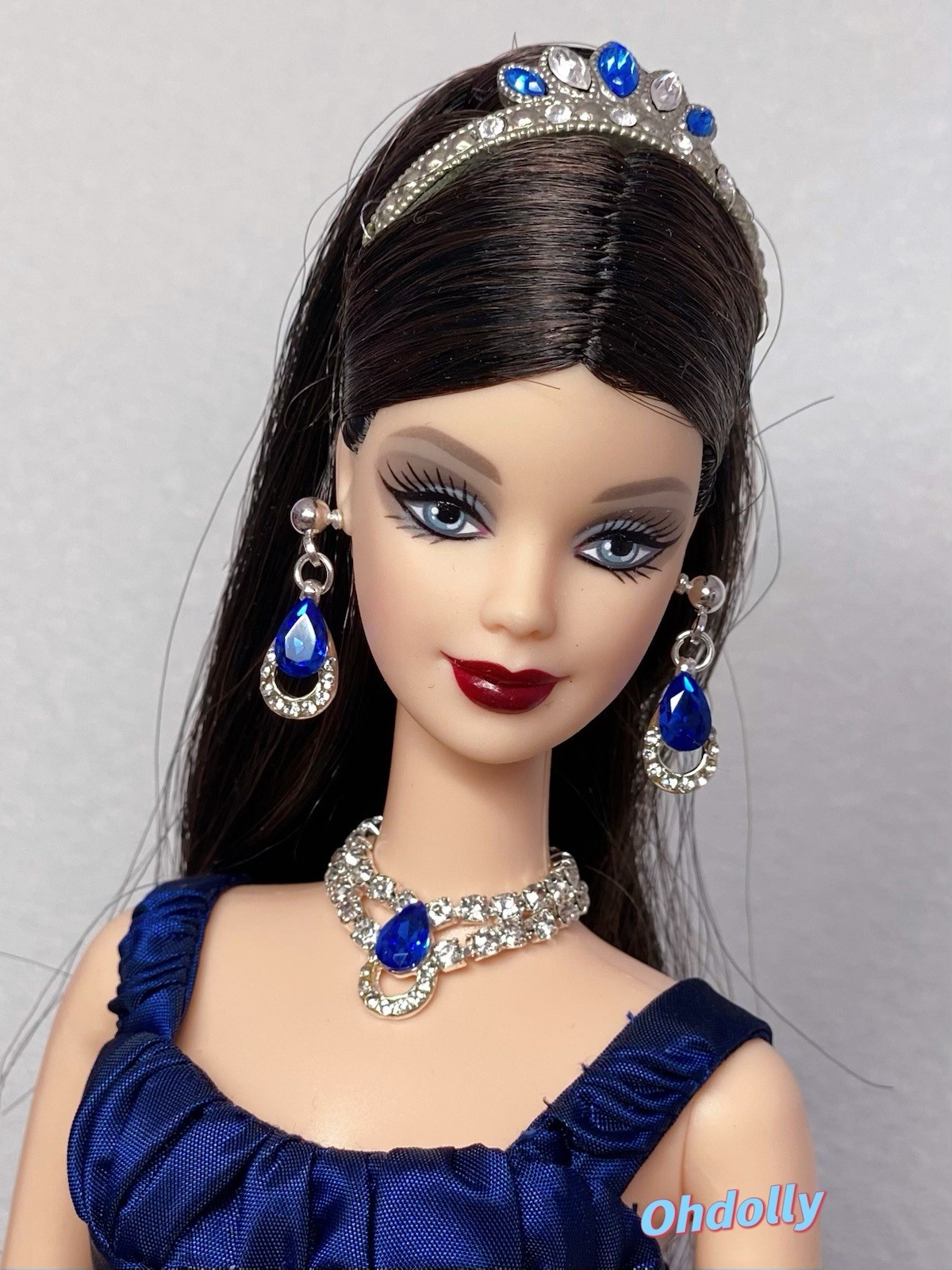 Handmade Blue Rhinestone Earrings Necklace Jewelry Set For Fashion Dolls 1/6