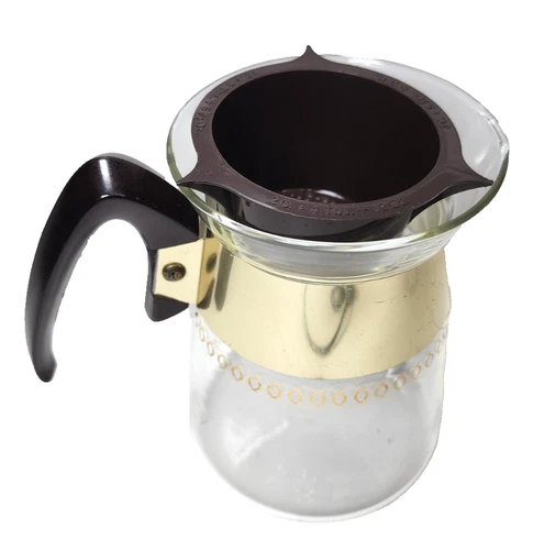 Vtg Corning Pyrex Clear Glass 4-5 Cup Coffee Pot Teapot Gold Heat Proof Carafe