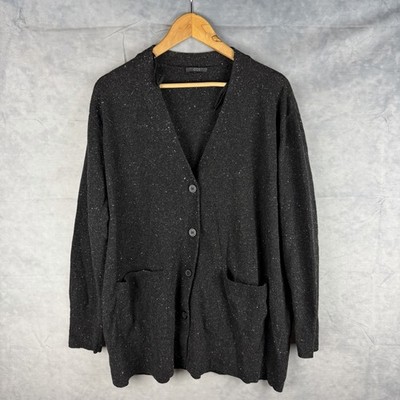 Cos Cardigan Sweater Womens Medium Wool Speckled Knit Button Front Black