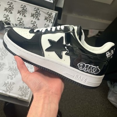 A Bathing Ape BAPE Bapesta Low Top Lace-Up Sneakers Black/White Baby Milo