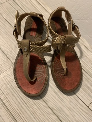 Grendha Sandals Womens Size 7 Brown Gold Braided Ankle Strap Flat Shoes Brazil