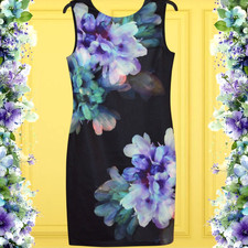 �75 OASIS SZE 10 BLACK FLORAL DRESS COCKTAIL WEDDING HOLIDAY CRUISE EVENING CLUB
