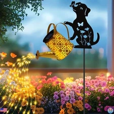 Watering Can Solar Lights with Dog Silhouette Garden Stakes, Waterproof Decor