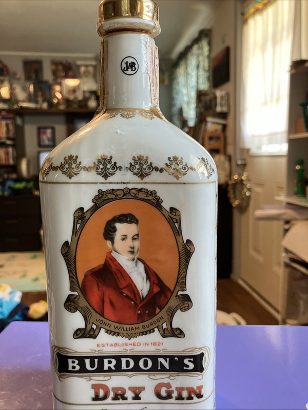 Burdon’s Dry Gin Bottle with Stopper and Label Made In USA Vintage