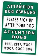 Funny Yard Dog Metal Tin Sign Attention Dog Owners Please Pick Up After Your