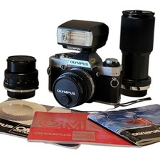 Vintage Olympus OM-G Film Camera 3 Lenses Flash Vivitar 28mm Zuiko 1:1.8 50mm