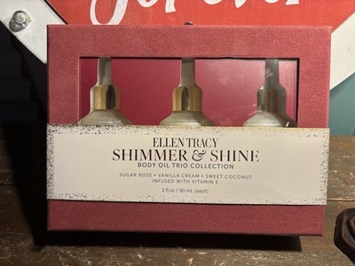 ELLEN TRACY SHIMMER & SHINE BODY OIL TRIO COLLECTION SugarRose,Vanilla & Coconut