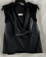 Helmut Lang Women's Moto Vest Black Lamb Leather Calf Hair Trim Sz L