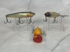 Vintage Lot (3) Fishing Lures L&S 52M25/Wooden Bomber 300/Arbogast Hula Popper