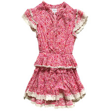 Misa Lillian Mini Dress Womens Small Pink White Cap Sleeve Cotton Floral Ruffles