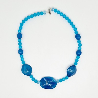 Handmade Blue Beaded Statement Necklace Hand Crafted Artisan