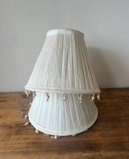 Laura Ashley Small Beaded Clip On Candle Lamps Shades Ivory Dupion Silk x 2