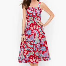 Talbots Fit & Flare Cotton Sundress Fantastic Paisley 12 Summer Feminine Smocked