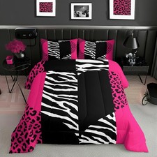 Leopard Zebra Print Comforter Set Full Size,Girls Pink Leopard Heart Bedding ...