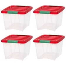 IRIS 4pk 19qt Stackable Holiday Plastic Storage Bins with Lids and Latching