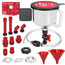 22-Piece No-Spill Coolant Filling Funnel Kit and Siphon Hose Pump, Red 