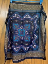 Vintage Blue-Teal-Brown Patterned Square Scarf