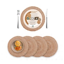 Jute Round Woven Placemats Set of 4, Natural 13 Inch Boho Farmhouse Rustic Ha...