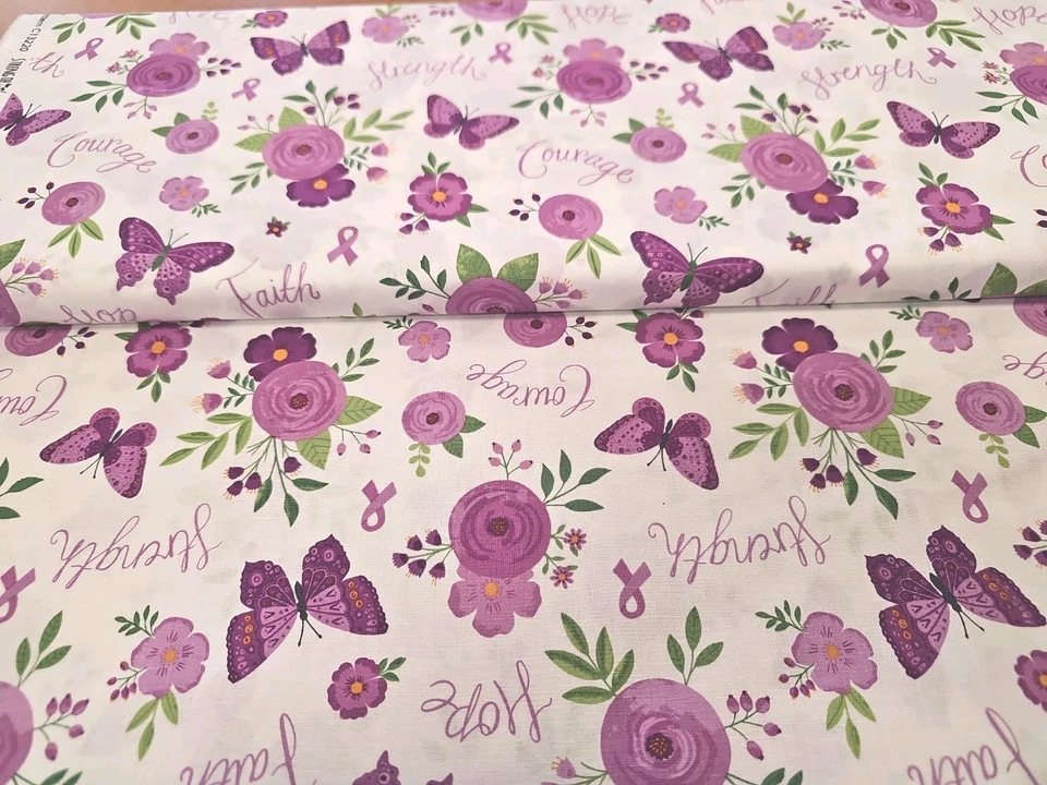 Strength In Lavender Cotton Fabric Riley Blake Floral Butterfly  By the Yard - Image 2 of 2
