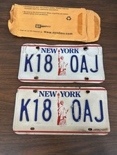 Vtg New York License Plate Pair - Statue of Liberty, Lady Liberty - K18-0AJ, Set