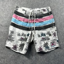 Vtg 80s 90s Billabong x Board Shorts 30x9 Color Block Stripes Tropical Print