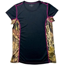 Gander Mountain Black & Pink Camo Short Sleeve Shirt Top Womens Size Small GUC