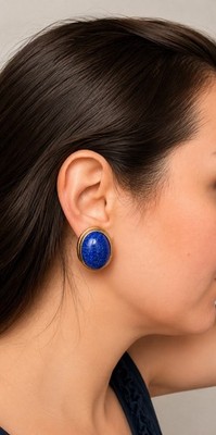 Vintage CINER Blue Cabochon Lapislazuli? Clip-On Earrings