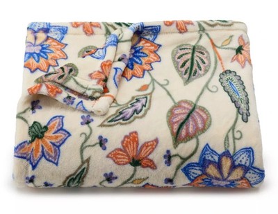 The Big One Jacobean Floral Flower Print Plush Fleece Throw Blanket 5x6 ft