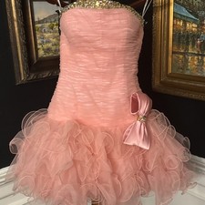 SHERRI HILL Homecoming Prom Formal Bubblegum Pink Ruffle Bow Tutu Dress Size 6