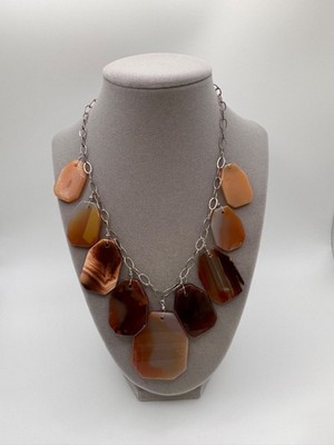Sterling 925 Agate Slab Necklace Luc China Lucas Lameth Brown Statement