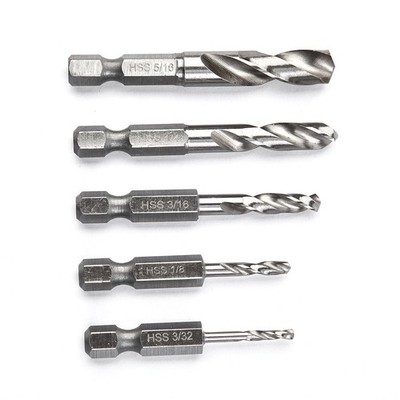 5 Pcs Hex Shank Drill Bits Set Wood For Metal Quick Change 1/4 High Speed Steel