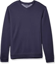 Cutter & Buck Men's Gray Cotton V-Neck Sweatshirt Pullover, Size 2XL Navy Blue