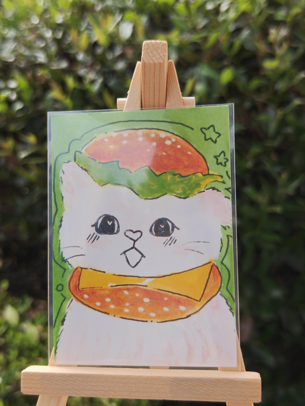 ACEO Original Print Title: "Purrger Cat" Artist Card  Mini Acrylic Illustration