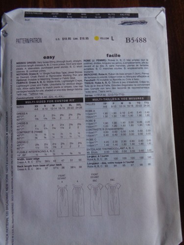 EASY MISSES BUTTERICK 5488 SEWING PATTERN MISS XSM TO MED DRESS 3 DESIGNS UNCUT - Picture 2 of 2