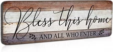 Farmhouse Family Wall Decor Rustic Wood Hanging Wall Art - Bless This Home And A