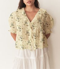 DÔEN Henri Sunshine Prairie Rose Floral Yellow Cotton Women's Blouse Tunic Top M